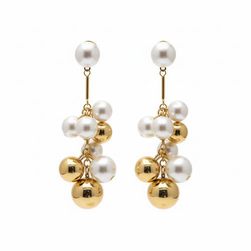Boucles d'oreilles perles nacrées et dorées 