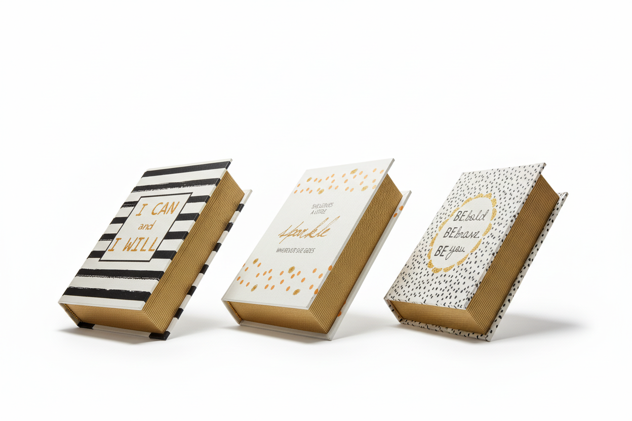 Lot de 3 boîtes-livres décoratives avec tranches dorées