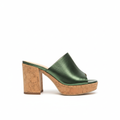 Mule Minka Design cuir métallisé vert plateforme liège - vue profil