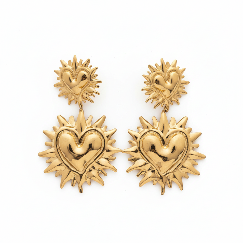 Boucles d'oreilles cœur doré rayonnant 