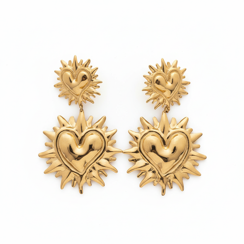 Boucles d'oreilles cœur doré rayonnant 