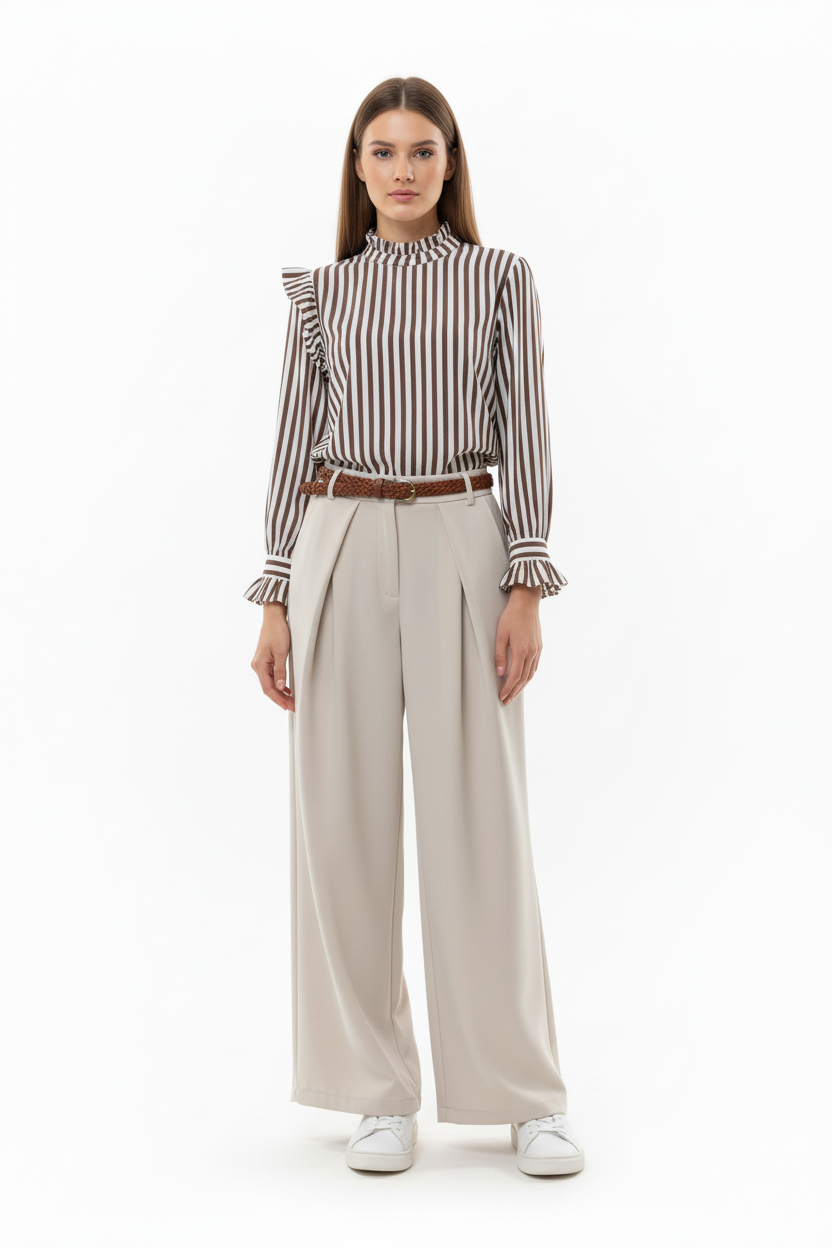 Pantalon beige - mannequin humain - tenue complète face