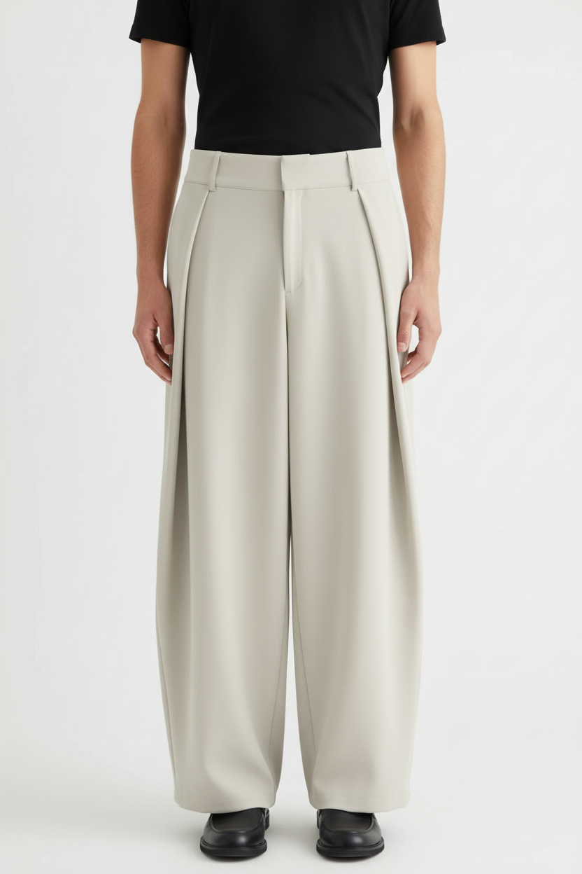 Pantalon homme écru porté, nouvelle tentative fidèle à la photo