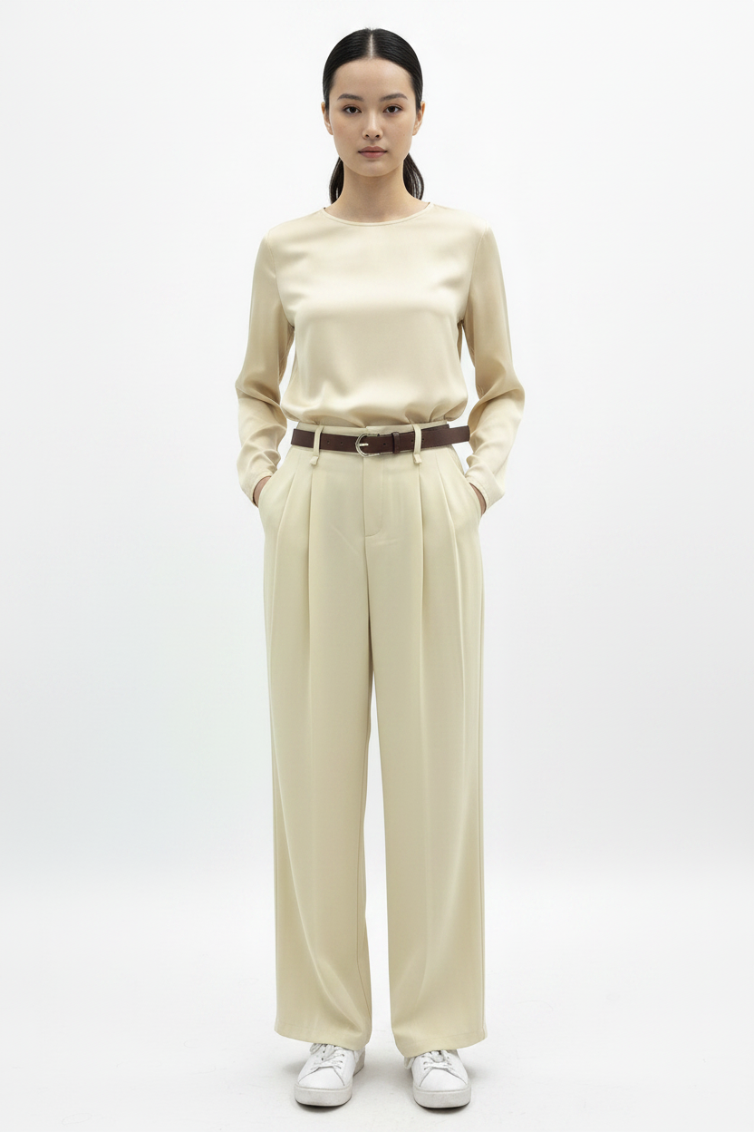 Pantalon large beige Feelkoo fluide
