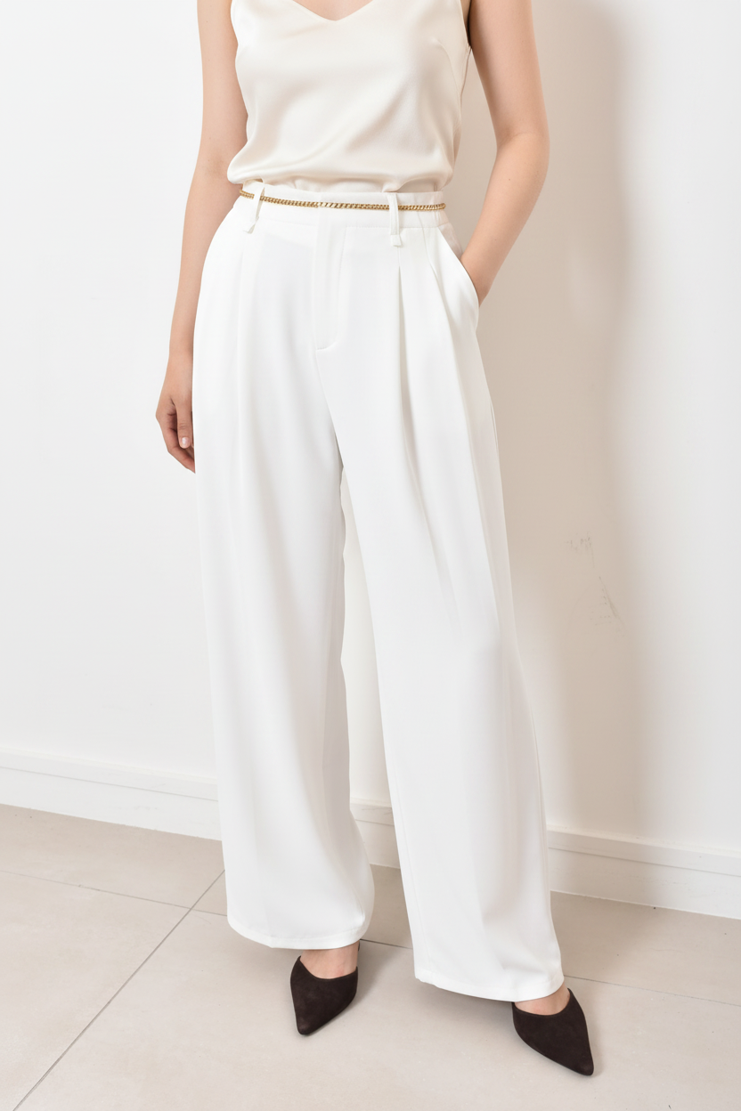 Pantalon large blanc fluide habillé feelkoo