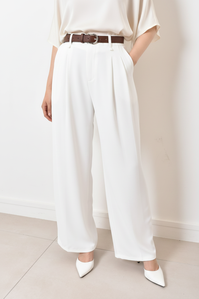 Pantalon large blanc fluide habillé feelkoo