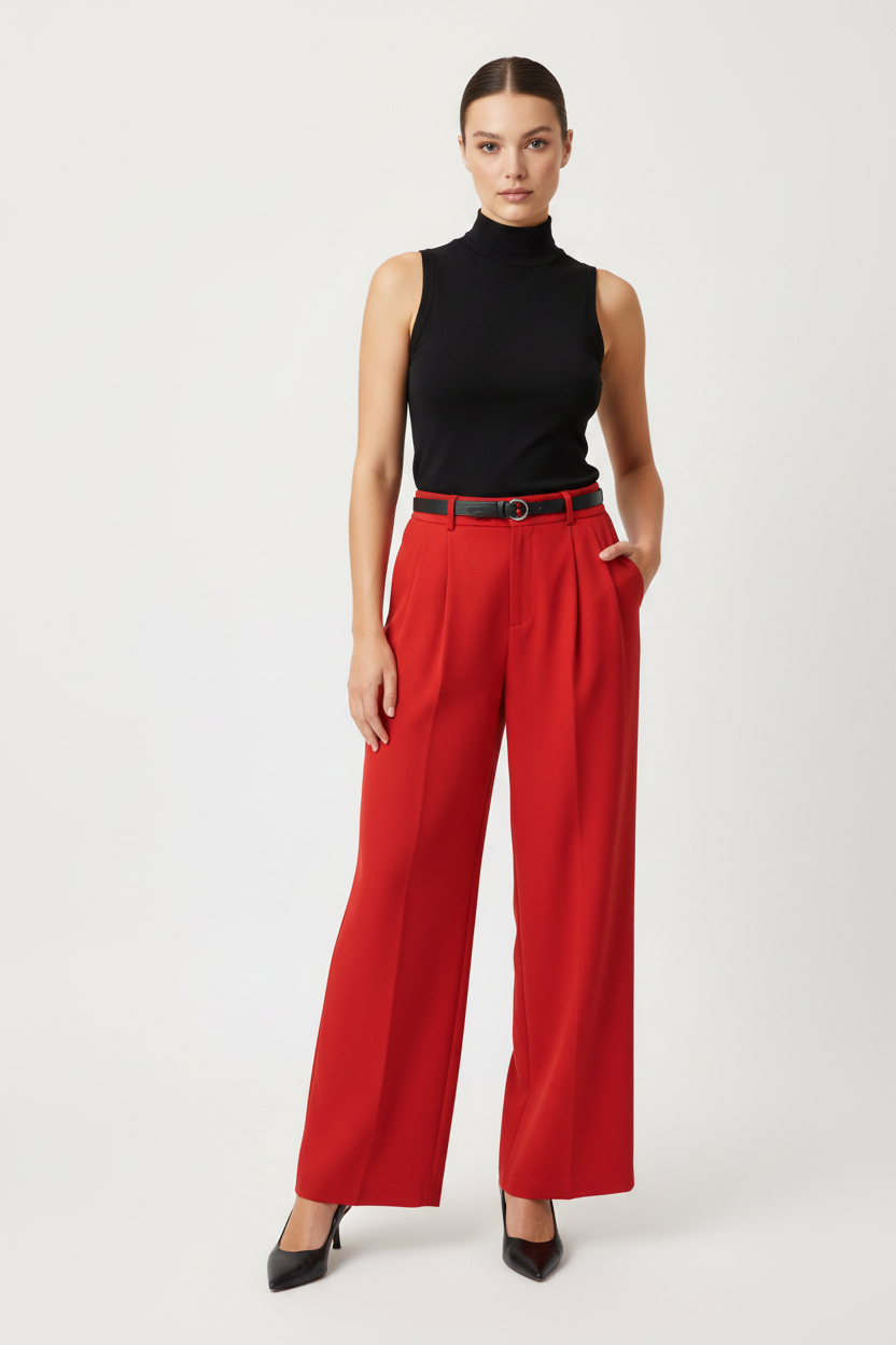 Pantalon large rouge fluide feelkoo