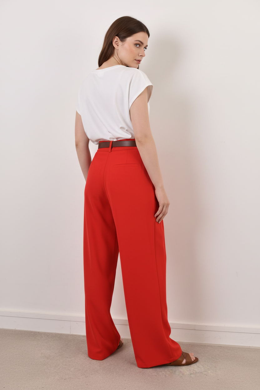 Pantalon large rouge fluide habillée feelkoo
