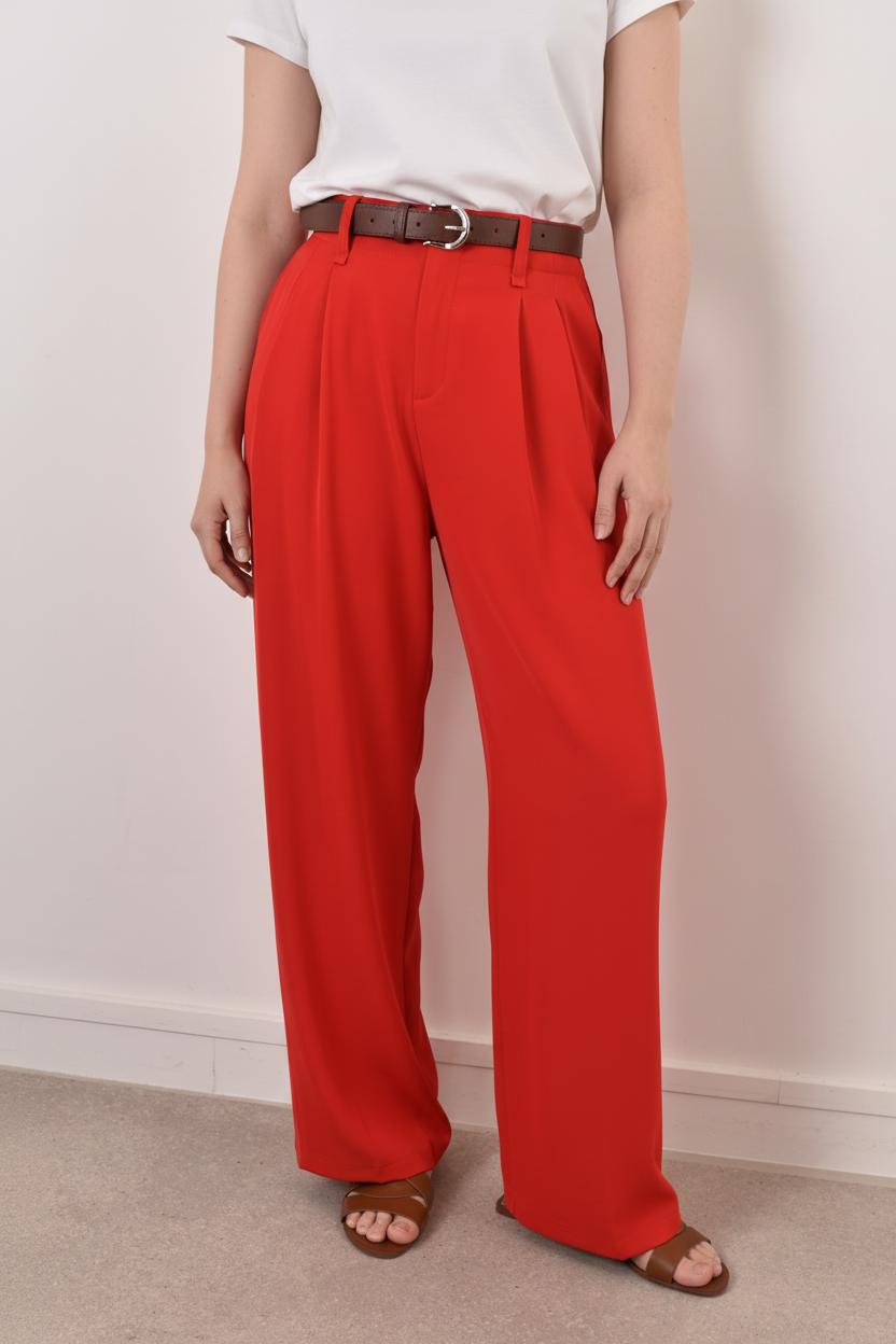 Pantalon large rouge fluide habillé feelkoo