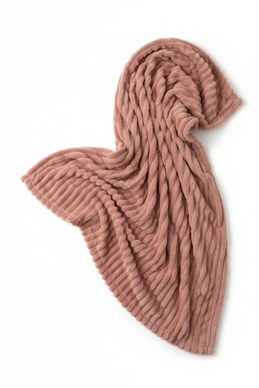 Plaid Lisbet rose poudré déplié