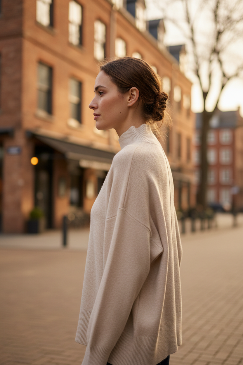 Pull beige profil urbain