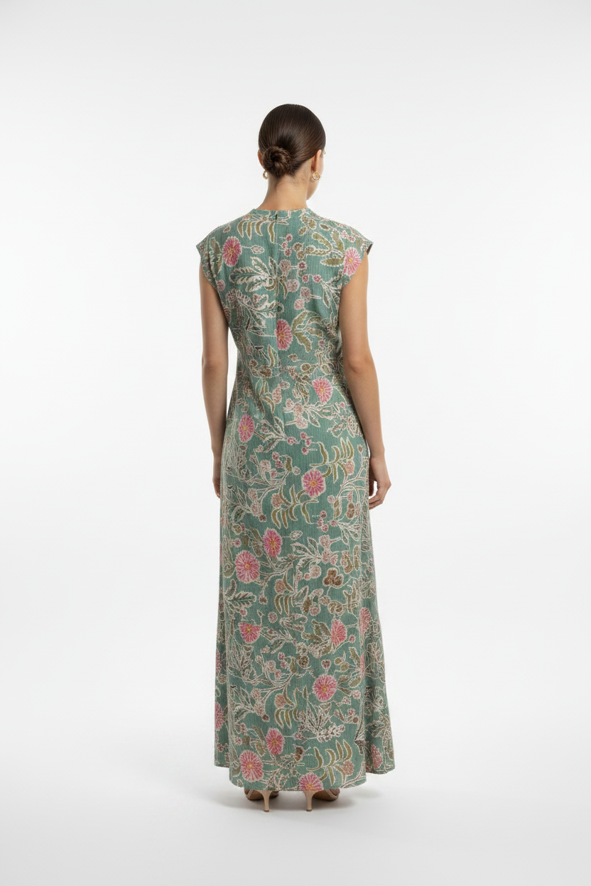 Robe florale vert sauge - vue dos droite