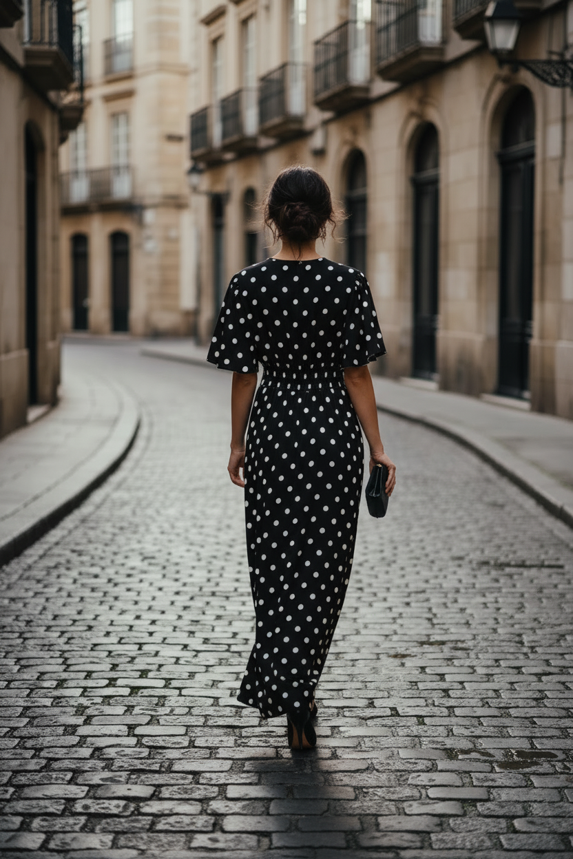 Robe pois noire - dos mannequin