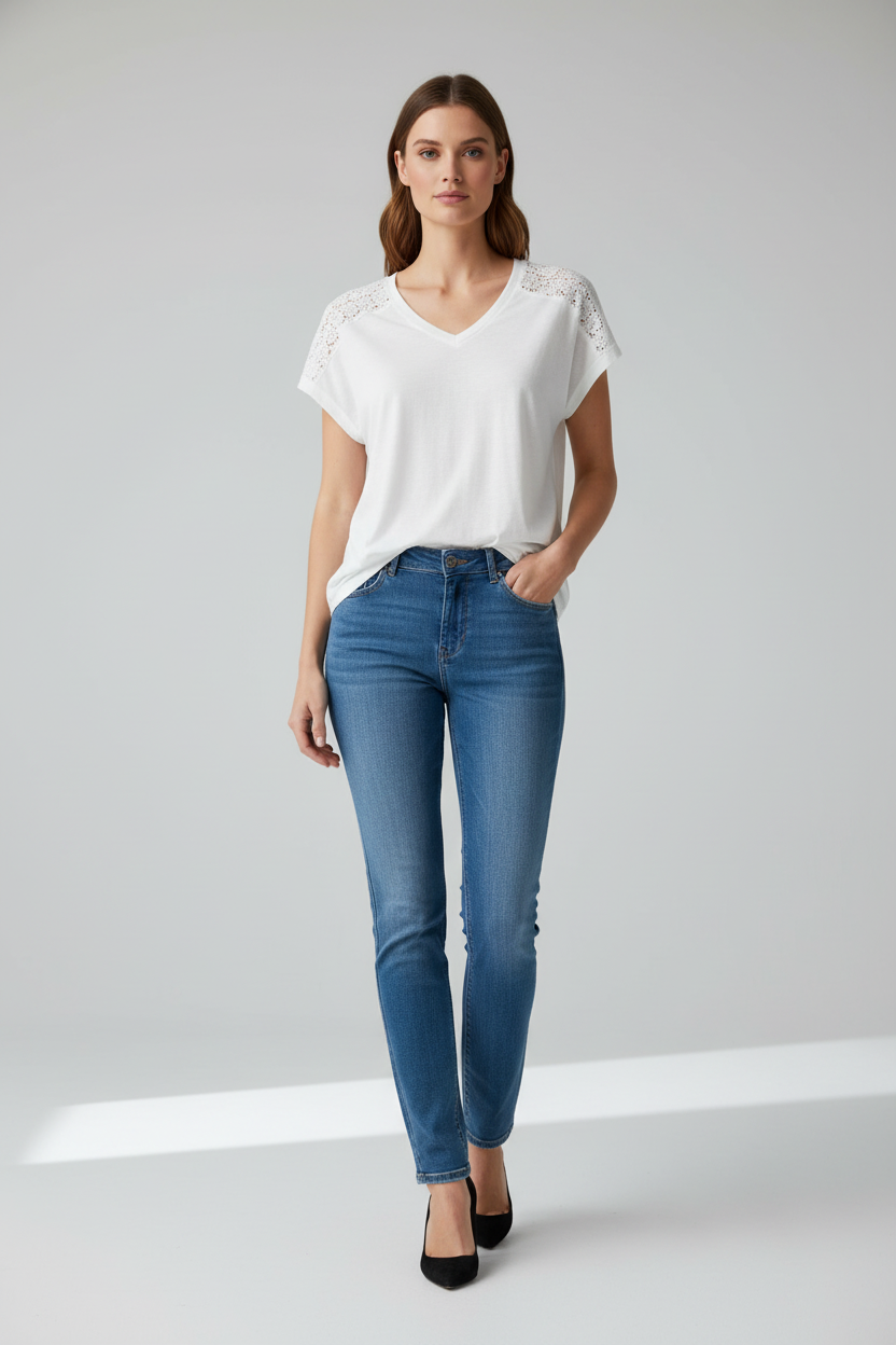 T-shirt blanc avec jeans sur mannequin
