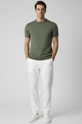 T-shirt kaki en maille fine homme