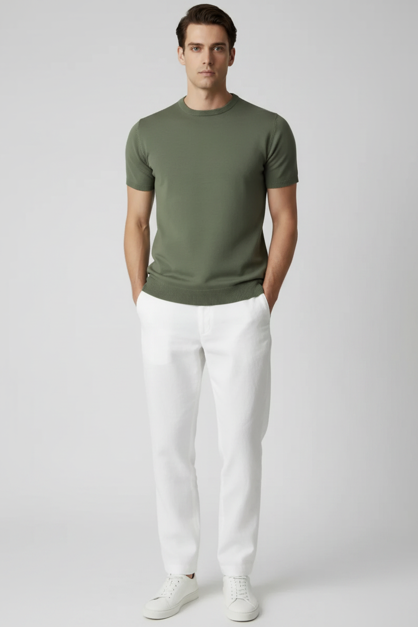T-shirt kaki en maille fine homme