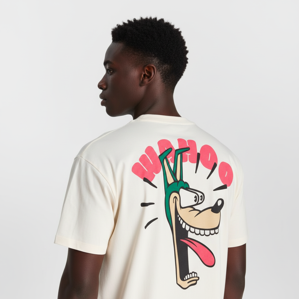 T-shirt Velokrom beige - gros plan imprimé dos