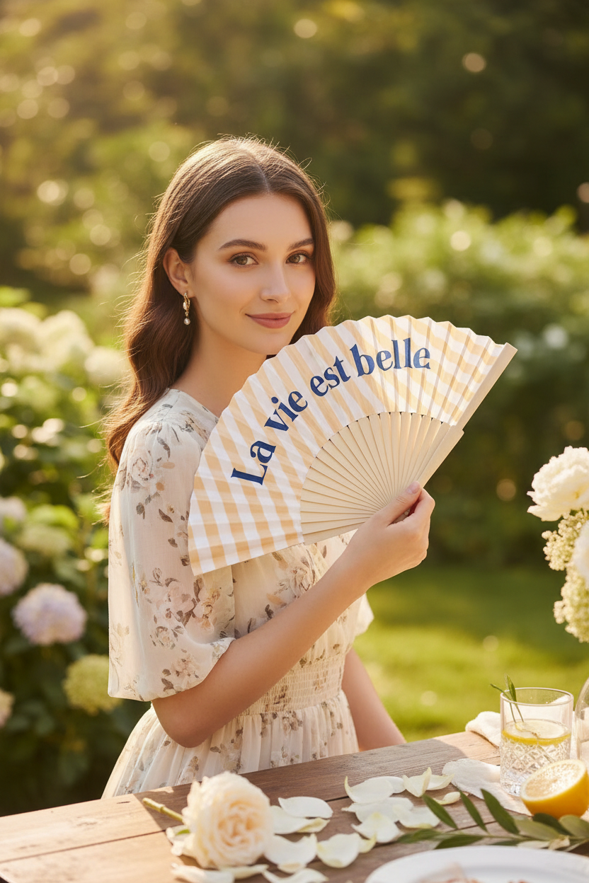 Éventail La vie est belle rayé - porté