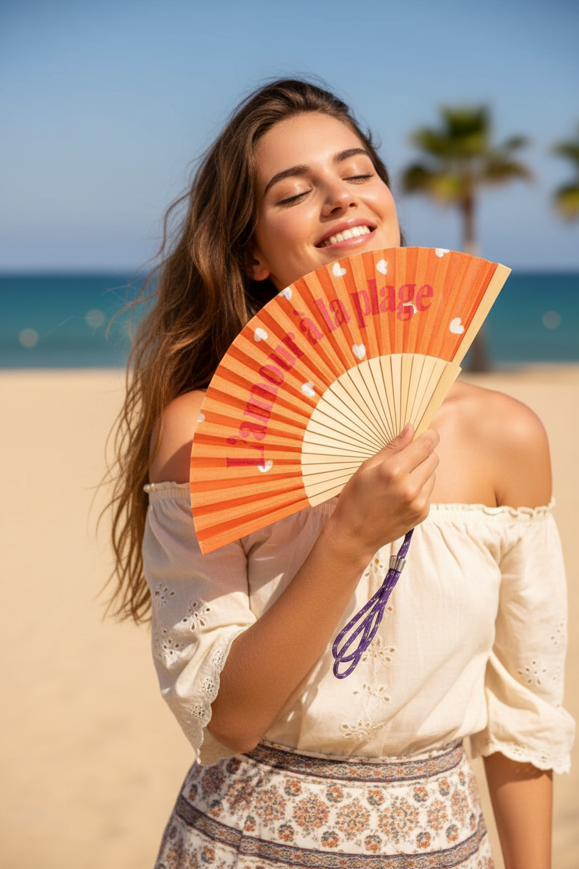 Éventail L'amour à la plage - porté
